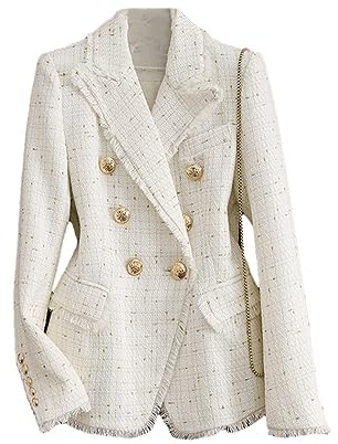 FULBHPRINT Veste De Costume en Tweed pour Femmes, Costume Slim À Double Boutonnage, Blazer Fin Et Petit Parfum