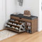 ihomemore Schuhschrank mit Türen und Sitzkissen – Moderne Schuhbank mit Stauraum und gepolsterter Sitzfläche für Flur, Eingangsbereich oder Garderobe in Walnussfarbe