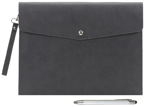 Wonderpool A4 PU cuero sobre documentos multifunción carpetas papelería bolsa - Archivo de cartera para organizador de cartas de papel y funda para tablet PC (Gris oscuro)
