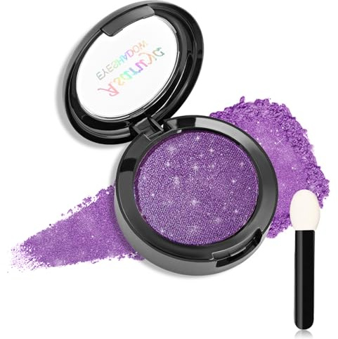 Prreal Glitter Eyeshadow, ombretto ad alta pigmentazione, palette di ombretti luccicanti con applicatore a pennello e specchio, impermeabile, in polvere, illuminante per occhi, viola