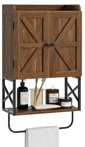 Apetaccat Armadietto da bagno, piccoli armadi medici con ripiano regolabile e ante di bloccaggio magnetico, armadio sospeso a parete per bagno/lavanderia, rovere