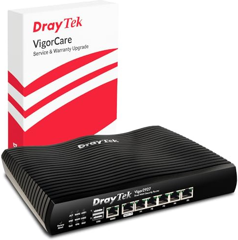 DrayTek Vigor V2927 Ethernet 1 Gb Dual WAN-router, brandvägg och VPN, lastbalansering, 5 + 1 GbE LAN-portar med VLAN, perfekt för SMB, upp till 1 800 Mbps med 5 års skydd