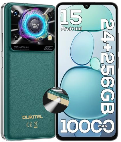 OUKITEL C60 Pro Smartphone Ohne Vertrag Android 15-24GB+256GB Handy Ohne Vertrag 10000mAh 6,88 Zoll 110dB Lautsprecher, 90Hz Bildschirm Günstig, Dual SIM Simlockfreie Handys, 13MP/NFC/GPS/BT5.0/Grün