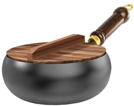 KIXZSAZ Durabilidad garantizada en olla de hierro antiadherente con tapa de Para madera, etc. Sartén pequeña sin revestimiento fondo plano para saltear, 24CM