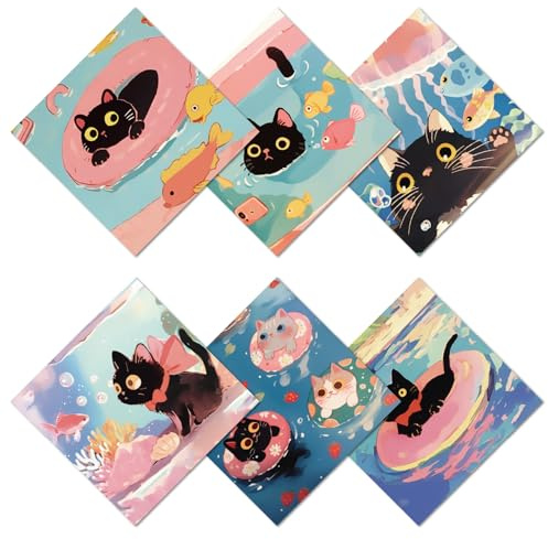 CREATCABIN 6 Paquet Chiffon Nettoyage pour Lunettes Chat Mignon Chiffon Microfibre Doux Multicolore pour Lunettes Soleil Lingettes Épaisses Réutilisables pour Appareil Photo Écrans 15.5x15.5cm