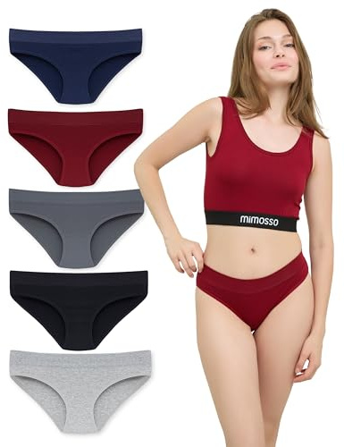 mimosso Slip da donna a vita alta, in cotone biologico, confezione da 5 pezzi, traspiranti, elasticizzati e morbidi, comodi, biancheria intima (taglia S – 2XL), multicolore, S