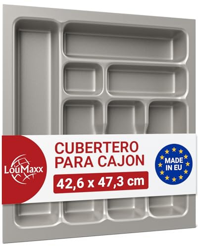 LouMaxx Besteckeinsatz für 50 cm breite Schubladen - Besteckkasten 47,3 x 42,6 cm Made in Germany, silbergrau mit 7 Fächern und stabilen Ecken - bruchfest & langlebig