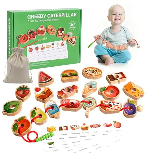 SPERMUOY Montessori Spielzeug ab 1 2 3 Jahre,Holzspielzeug Fädelspiel Lernspielzeug Fädelspiel für Kinderspielzeug ab 2-3 Jahr Mädchen Holzspielzeug Lernkarten für Kleinkinder ab 2 Jahren