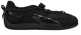 BOSANOVA Zapato Tipo Bailarina Estilo Deportiva con Detalle Metalizado y Suela de Goma grabada. Cierre con Cordones Cruzados Ajustables. Calzado para Mujer
