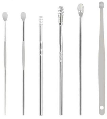 Juego de 6 herramientas para limpieza de oídos, acero inoxidable, para limpieza de oídos, tapón de oído, tapones de acero inoxidable