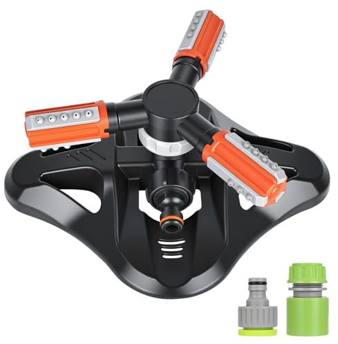 XTDMJ Arroseur de jardin, arroseur automatique à 360 degrés avec 3 bras et tête d'arrosage avec connecteurs, système d'irrigation de jardin couvrant une grande surface pour l'arrosage de la pelouse et