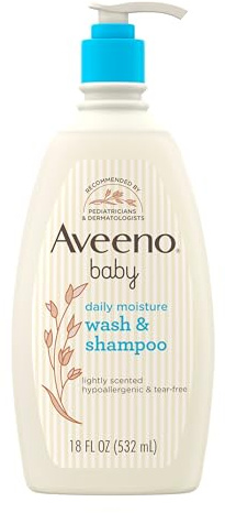 Aveeno Baby Daily Moisture Gentle Body Wash & Shampoo with Oat Extract, 2-in-1 Baby Bath Wash & Hair Shampoo, Tear- & Paraben-Free for Hair & Sensitive Skin, Lightly Scented, 18 fl. oz