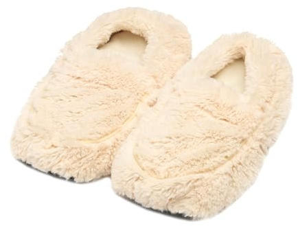 Warmies Microwavable Slippers, Heatable Ladies Slippers with French Dried Lavender, Soothing Warmth and Comfort, One Size Cream Colour
