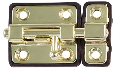 Amig - Pasador de Sobreponer para Puertas Mod.383 - 54 x 36 mm - Pestillo de Seguridad con Base de Plástico - Para Cierre Horizontal - De Acero Latonado - Incluye Tirafondos