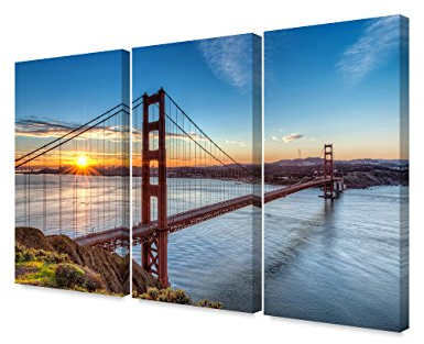 DECORARTS - Golden Gate Bridge Wall Art, Oversized Triptych