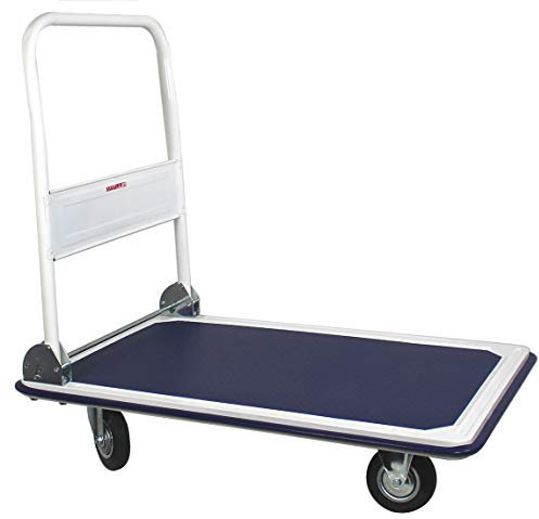 MILLMAN - Chariot Plateforme à Dossier Pliable - 300 kg - Chariot à roulettes Professionnel Pliant - avec Roues en Caoutchouc Dont 2 Fixes et 2 Pliables