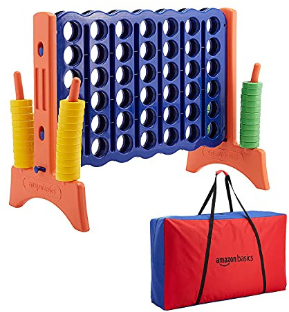 Amazon Basics Junior BPA-Free 4-to-Score Giant Premium Plastic Games Set, 4 in A Row for Kids and Adults with Carrying Bag, Great For Gifting, Variety of Colors, Blue, Yellow, Red, Green, Large