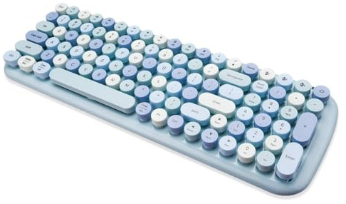 MOFII Bluetooth Wireless Keyboard for iPad, Laptop, PC, Mac, Smartphone, Connect 3 Bluetooth Devices, Cute Colorful Round Keys Retro Aesthetic Keyboard - Blue