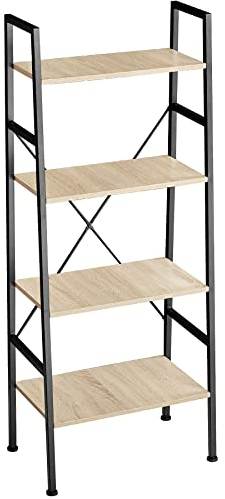 tectake® Industrial Leiterregal mit 4 Ebenen, Regal schmal 57,5 x 35,5 x 139cm, Bücherregal Wand, als Raumteiler Regal, Küchenregal Wand, Nischenregal - Industrial Holz hell, Eiche Sonoma