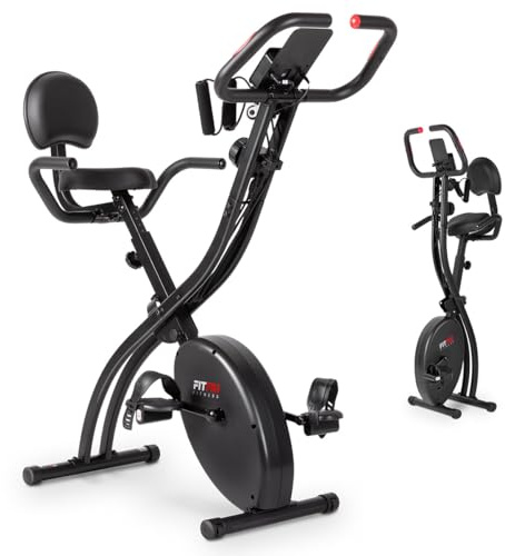 FITFIU Fitness BEST-320 - Bicicleta Estática Plegable con Respaldo, Cuerdas Elásticas Modalidad Remo, 8 Niveles de Resistencia, Pantalla Multifunción, Pulsómetro, Soporte para Móvil/Tablet