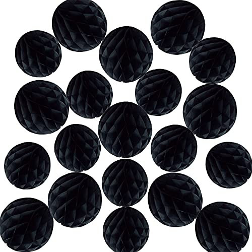 YLY's love Papier Wabenball Dekoration 20 Stück 10cm 15cm Honeycomb Balls pompom Deko zum Aufhängen Dekor für Geburtstag Hochzeitsfest Party Brautduschen Wohnungdeko (10cm ,15cm-SChwarz)