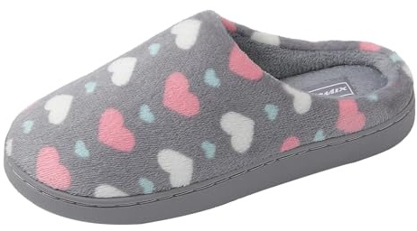 JOMIX Zapatillas de Casa de Felpa para Mujer Pantuflas con Corazones Estampados Peluche Suave Cómoda Invierno Otoño Interior