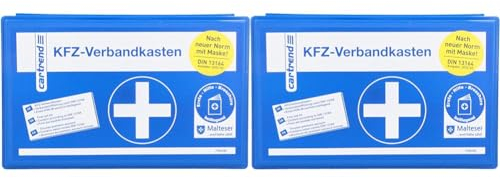 cartrend Verbandkasten Classic mit Malteser Erste-Hilfe-Sofortmaßnahmen, DIN 13164, blau (Packung mit 2)