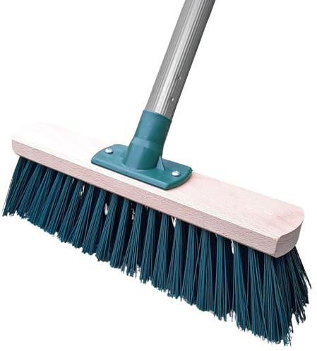 Holz Besenkopf Boden Strassenbesen mit groben Borsten und Metall Stiel Gewinde und Aufhänger Hof Gehweg Besen Reinigung innen und aussen von Fliesen Terasse Garten Bad Flur Küche