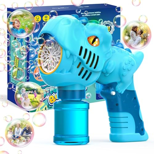 Bombble Dinosaurier Seifenblasenpistole für Kinder, Seifenblasenmaschine Kinder 10000+Blasen/Min mit Seifenblasenlösung,Seifenblasenspielzeug Geschenk für Kinder/Geburtstag/Party