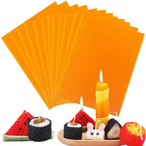 Bolosa Set di 12 lastre di cera d'api, per candele, battesimi, candele fai da te, piastre di cera per decorare candele, set per dipingere candele, arancione, per adulti e bambini (20 x 15 cm)