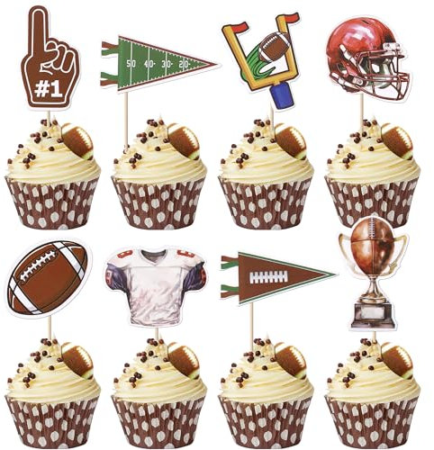 Xsstarmi 40 Pack Rugby Theme Cupcake Toppers Glitter Rugby Sports Game Cupcake Picks Rugby Player Birthday Cake Decorations for Rugby Theme Baby Shower Wedding Birthday Party Supplies