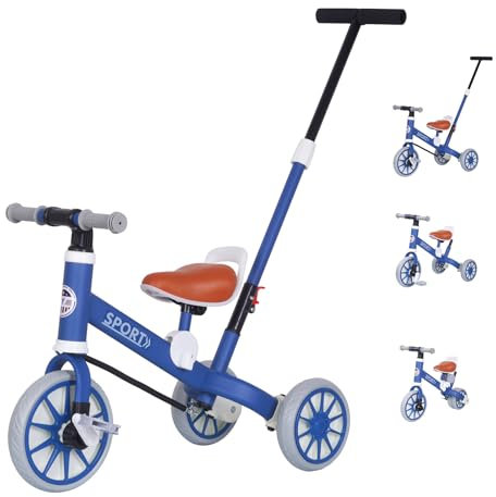 Vinteky 3 in 1 Dreirad Kinderdreirad, Kinder Balance Bike Fahrrad, Laufrad mit Schubstange Laufhilfe Lenkstange, Kleinkind-Dreirad mit Eltern-Schiebegriff, Ab 9 Monate