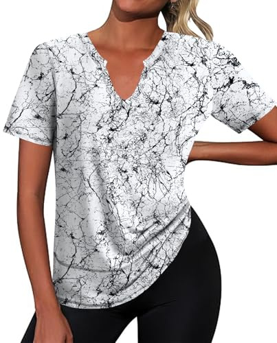 Kistore Women's Activewear T-Shirts Ladies Sportswear V Neck Gym Tops Short Sleeve Workout Top Women Basic Tee Printed S