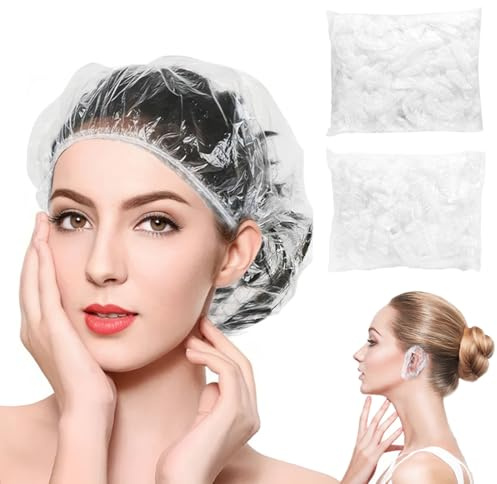 KOQAIIZ 100 Pcs Doccia Orecchio Monouso+100pcs Cuffie Doccia Monouso, Copri Orecchie per Doccia, Paraorecchie per Doccia, per Colore Dei Capelli, Doccia Bagno Spa Balneazione