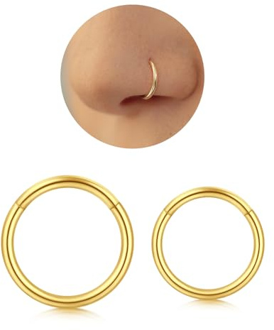 Longita 2 Piezas Piercing Nariz Aro Dorado 0.8mm 20G - Acero Inoxidable 316L Clicker 7mm Aro de Nariz - Piercing Aro Sin Costuras para Septum Hélix Tragus Conch Labio Cartílago Aro Segmento
