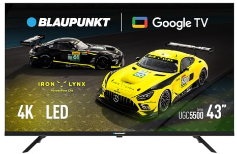 BLAUPUNKT Smart TV 43 4K Ultra HD LED, Google TV con Dolby Audio, HDMI 2.1 eARC, Bluetooth 5.1, Wi-Fi, PVR y Control Parental, Negro, 43UGC5500S