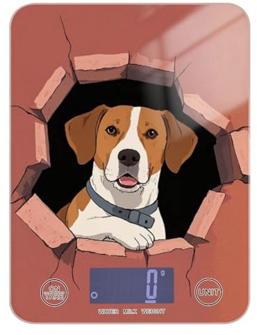 Divertida báscula de pared de dibujos animados para perros rojos, báscula pequeña de alimentos de 11 libras/5 g, escala precisa de gramo de cocina con 4 unidades para pérdida de peso, pérdida de peso