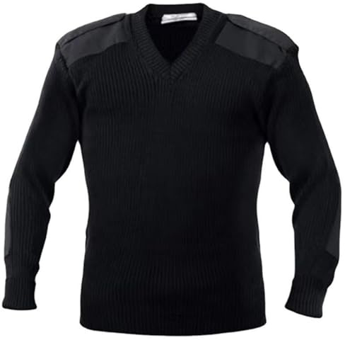 Generisch Maglione invernale da uomo per cacciatori, in lana, caldo, lavorato a maglia, con gomiti e spalle rinforzati, per l'inverno, traspirante, maglione da lavoro, Troyer marino, scollo a V, Nero