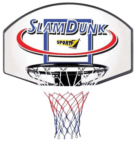 Sport1 Slam Dunk tabellone Basket. Canestro Basket in HDPE. Canestro da Muro. Tabellone Basket Esterno da 71cm. Canestro Basket Esterno da Muro in Metallo da 40cm. Rete Inclusa. Idea Regalo.
