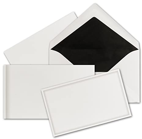 25 Sets - Trauerkarten mit grauem Schattenrand und dazu passende Briefumschläge mit schwarzem Seidenfutter, B6-115 x 190 mm