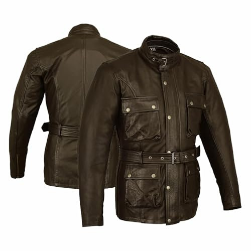 Clásica chaqueta de moto de piel de becerro, de color marrón, encerado y aceitada Lrg Marrone - marrone