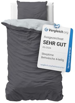 Sleeptime Bettwäsche 140x220 2-teilig - 100% Baumwolle - 1x Bettbezug 140x220 cm + 1x Kissenbezug 60x70 cm - Oeko-TEX®, Knopfverschlüsse, pflegeleicht - atmungsaktiv & hautfreundlich - Anthrazit Grau