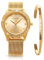 ManChDa Damen Armbanduhr Kristall Mesh Edelstahl Gürtel Damen Quarz Diamant Klassische Mode Romantische + Schmuck Manschette Armband Set Gold