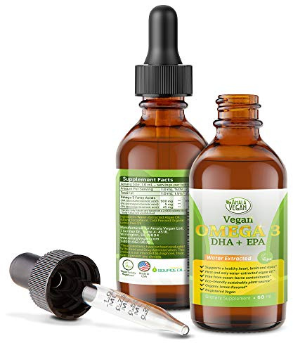 Potent & Organic Vegan Omega 3 Liquid Supplement: Better Than Fish Oil! Plant Based Water Extracted Algae Oil- DHA EPA DPA Fatty Acids- Non GMO- Supports Immune, Heart, Brain & Joint Health-60 Doses