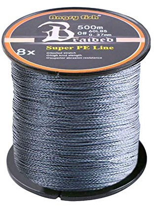 LSHEL Geflochtene Angelschnur 8fach 500m PE Super Starke Geflochtene Schnüre, Grau, 0.6# 0.12mm/6.8kg/15lb
