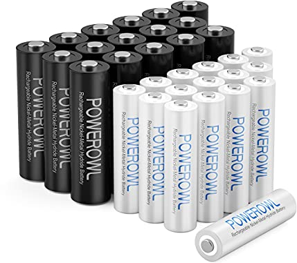 POWEROWL 32 Piezas AA AAA Pilas Recargables de Alta Capacidad, 16 X Pilas AA Recargables 2800mAh y 16 X Pila AAA Recargable 1000mAh, 1.2V Ni-MH Batería Recargable