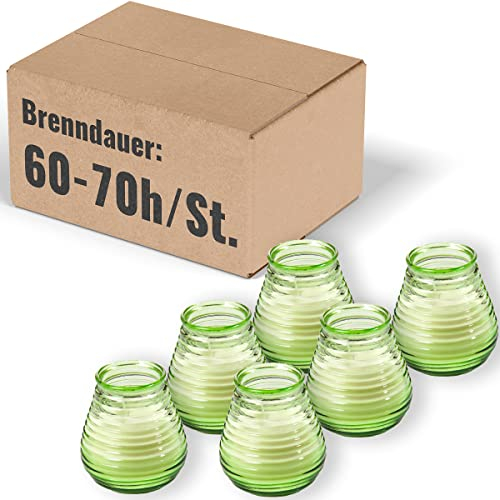 Mank GmbH Glaswindlicht Flairlights Windlichter Kerzen im Glas Ø 95 mm x H 100 mm Lange Brenndauer ca. 60-70 Stunden 6 Stück (Grün)