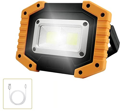 Tekstap Foco Led Recargable1500 lm,Foco LED Alimentado por Batería2 COB, Portátil30 W, para Garaje, Camping, Pesca, Sitio de Construcción, 3 Modos, Pilas Incluidas (1 unidades)