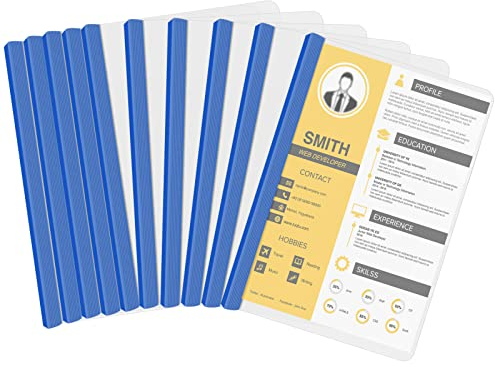 10 STK Sliding Bar Bindern, Folienordner A4, Transparente Schiebe Ordner Kunststoff mit Schiebeleiste für Office File Dokumente Organizer. Halten Sie bis zu 40 Blatt Projekte (5 Farben) (Blau)