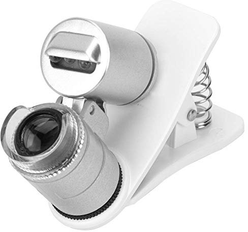 Microscopio del Telefono, 60X Mini Lente D'ingrandimento Tascabile Lente D'ingrandimento LED Rilevatore di Contraffazione Lente D'ingrandimento Attacco per Obiettivo della Fotocamera
